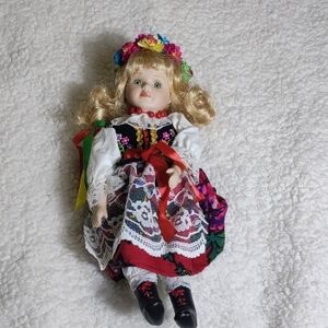 Colorful Traditional White Doll‎ with Floral Dress